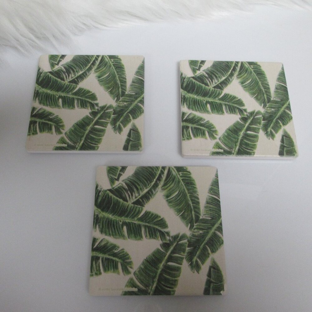 3 Pieces Palm Tree Themed Ceramic w /cork backs coasters macy's Cute!!